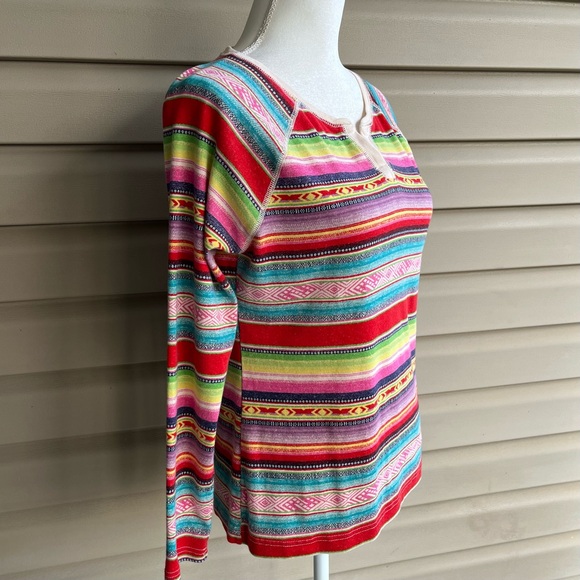 •Chaps• Multicolor Aztec Pattern Long Sleeve Knit Top - Size Large - Picture 4 of 7